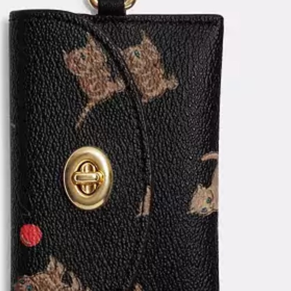 Coach Cat Playing With Yarn Leather Turnlock Card Case NWT - Picture 2 of 16